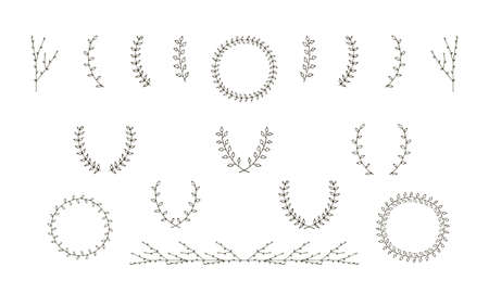 Hand-drawn branches graphic design elements set. Useful for wedding invitations, congratulations and greeting cards.のイラスト素材