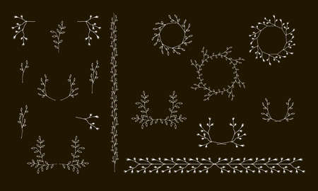 Hand-drawn branches graphic design elements set. Useful for wedding invitations, congratulations and greeting cards.のイラスト素材