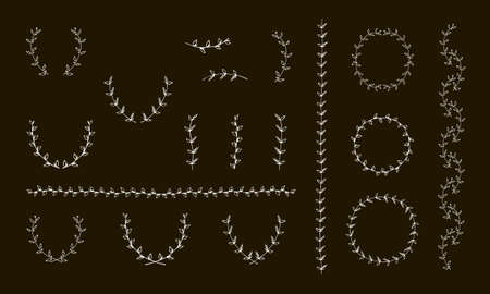 Hand-drawn branches graphic design elements set. Useful for wedding invitations, congratulations and greeting cards.のイラスト素材