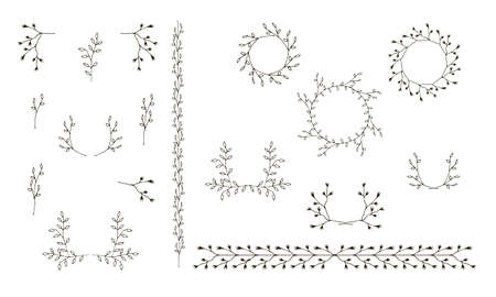 Hand-drawn branches graphic design elements set. Useful for wedding invitations, congratulations and greeting cards.のイラスト素材