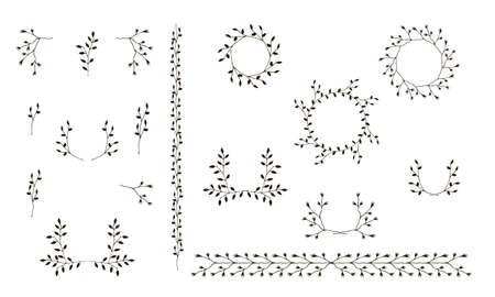 Hand-drawn branches graphic design elements set. Useful for wedding invitations, congratulations and greeting cards.のイラスト素材