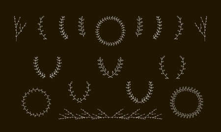 Hand-drawn branches graphic design elements set. Useful for wedding invitations, congratulations and greeting cards.のイラスト素材