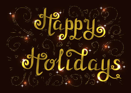 Hand drawn typography card made in vector. Greeting card lettering happy holidays.のイラスト素材