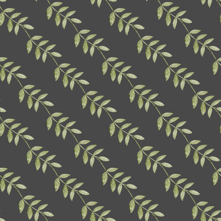Watercolor seamless pattern of green leaves branches. Illustrations are isolated on a dark...