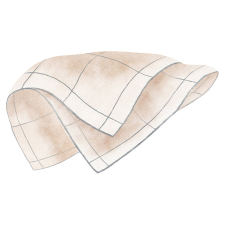 Watercolor illustration folded towel, napkin, tablecloth. Isolated element on white background for design of compositions, textiles, tableware, invitations, menuの写真素材
