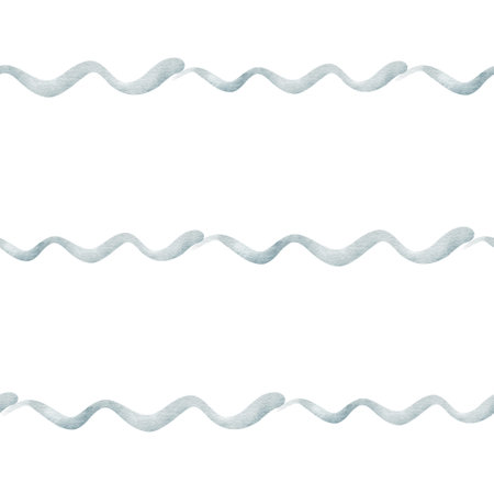 Blue wavy stripes, lines, stylized watercolor pattern. Seamless marine print. Hand drawn pirate style illustration on white background for textile design, fabric, packaging, clothes, wallpaper, printの写真素材