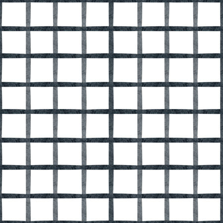 Watercolor geometric pattern blue checkered. Clear dark gray grid. Nautical style illustration on white background. Abstract seamless print for textile, fabric, packaging, clothes, wallpaper, printingの写真素材