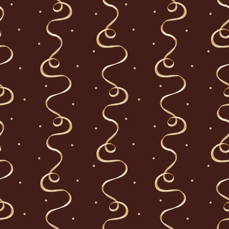 Pattern watercolor illustrations retro satin ribbons, dots on colored burgundy background. Seamless print beige pastel silk braid in vintage style for design, fabric, clothes children, textiles, cardsの写真素材