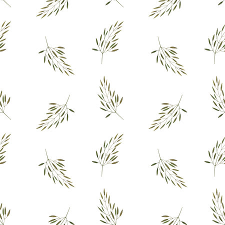 Pattern wild field grass, meadow plants, oats, ear. Watercolor illustration hand drawn in vintage style on background. Seamless print for design fabric, clothes, textile, packaging wallpaper cosmeticsの写真素材