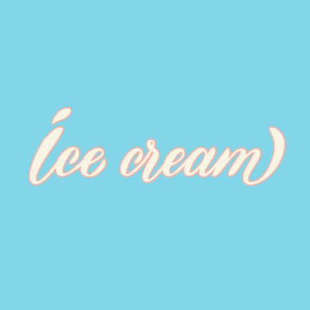 Font composition of two words on a blue background. Vector inscription written by hand-ice cream, with a pink outline around the word.のイラスト素材