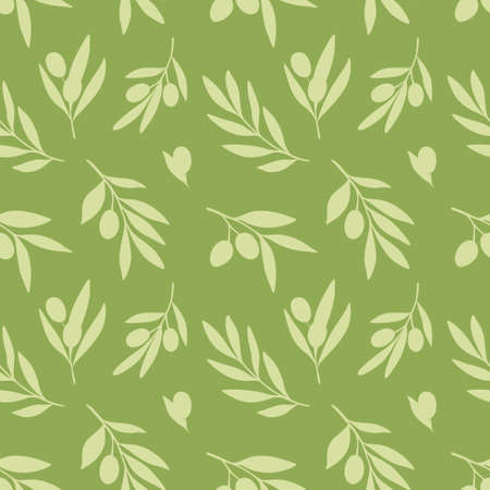 Vector seamless pattern of olive branch silhouettes on a dark green background for Wallpaper or textilesのイラスト素材