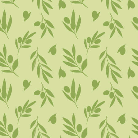 Seamless vector pattern with green silhouettes of olive branches. For textiles, Wallpaper, and packaging.のイラスト素材