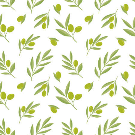 Seamless pattern of olive branches in vector on a white background in green.のイラスト素材