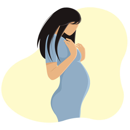 A pregnant woman feels the baby. Vector illustrationのイラスト素材