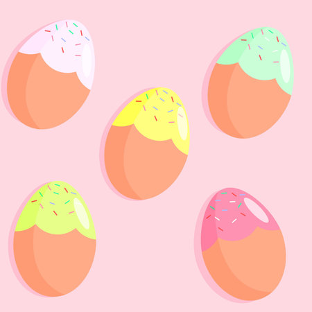 Colorful Easter eggs. Happy Easter Day concept. Vector holiday greeting card. Pink backgroundのイラスト素材
