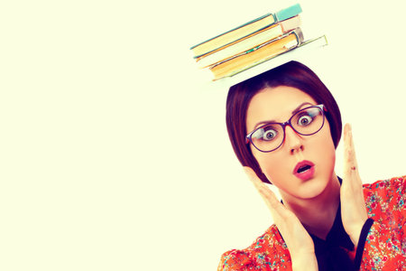 Young woman with books in retro style