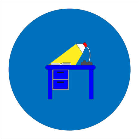 Vector room interior with table with books and lamp on it,のイラスト素材