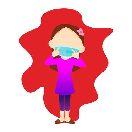 Girl in mask on a white background. Coronavirus. Vector illustrationのイラスト素材