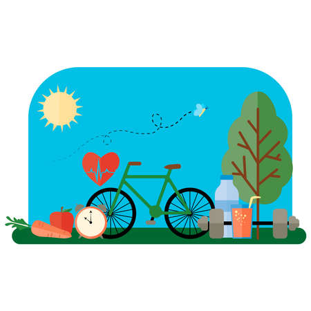 Bicycle on nature. Spring. Sport Vector illustrationのイラスト素材