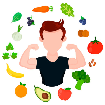 Guy with biceps on a white background. Vector illustration