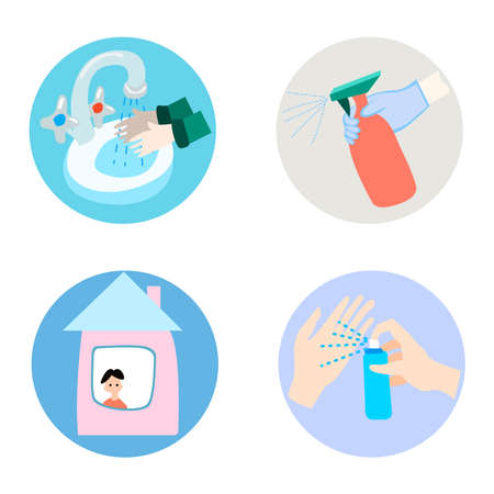 Coronavirus prevention icons set illustrationのイラスト素材