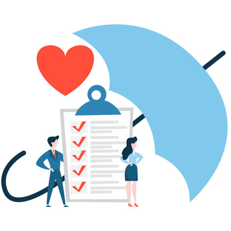 Doctors under an umbrella on a white background.のイラスト素材