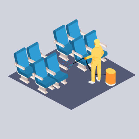 3D picture of the disinfection of seats in the plane, bus. Coronavirus.のイラスト素材