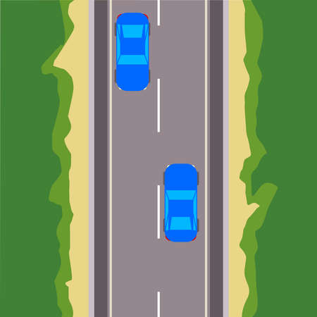 Picture of road and cars. Top viewのイラスト素材