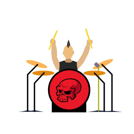 Drummer with drums icon isolated on white backgroundのイラスト素材