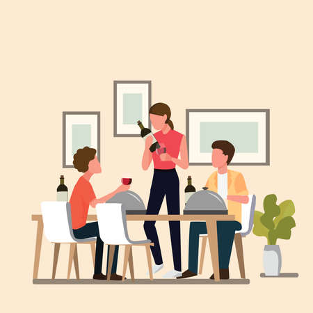 family evening time to eat togetherのイラスト素材