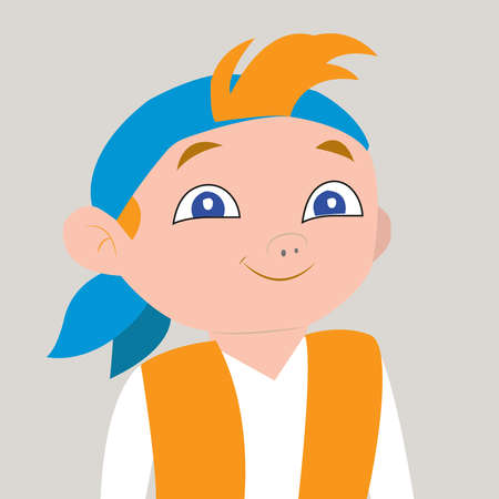 Picture of a guy icon on a gray background. Happy guy in hatのイラスト素材