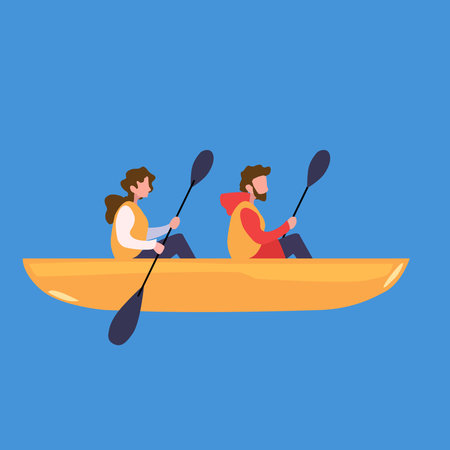 Two people in boat vector illustration men and women in canoeのイラスト素材