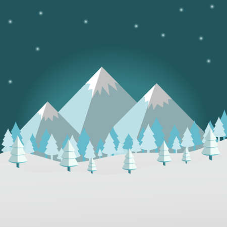 winter background with mountain and snow and tree. Vectorのイラスト素材