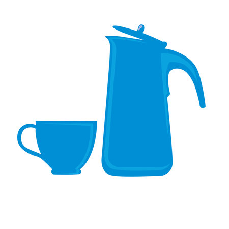blue teapot and cup sign cofee break symbol isolated on white backgroundのイラスト素材