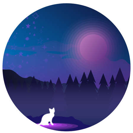 Vector of night forest and night skyのイラスト素材