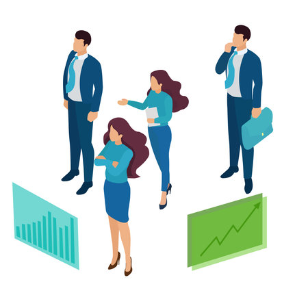 conceptual business planing isometric busines illustration company employeesのイラスト素材