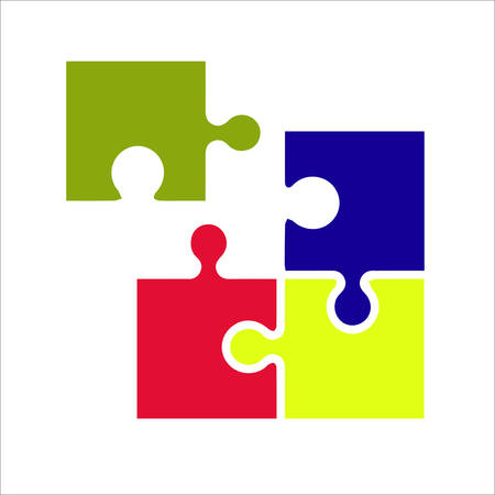 Puzzles unsolved four pieces isolated on white background teamwork concept. Vector illustrationのイラスト素材