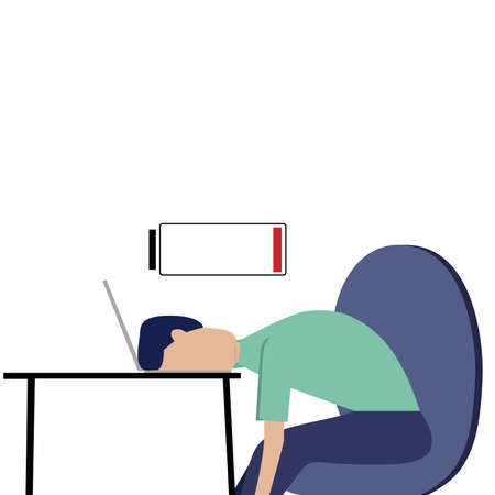 Low battery picture of a human battery on a white background.のイラスト素材