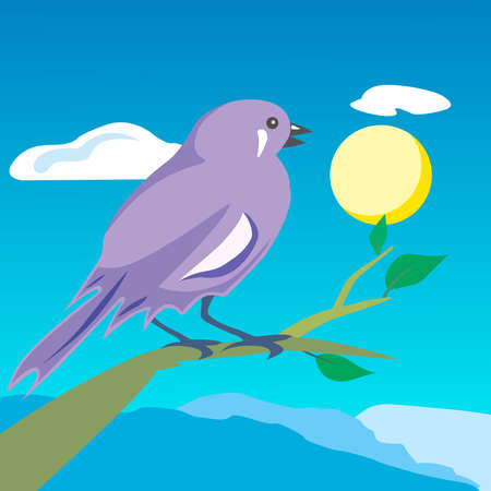 Colored bird on a branch. Vectorのイラスト素材
