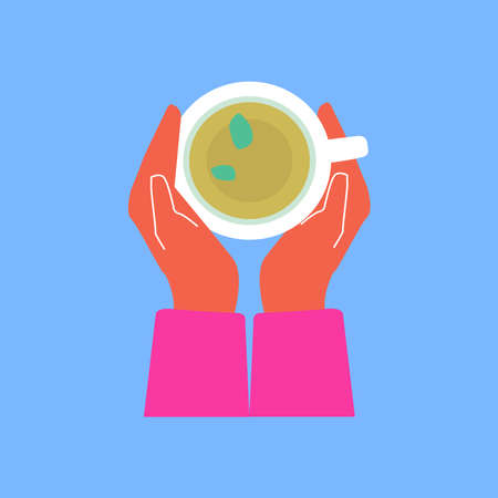 Picture of a mug held by your hands or warmed by a hot drinkのイラスト素材