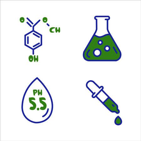 Paraben chemical formula icons. Linear set.のイラスト素材