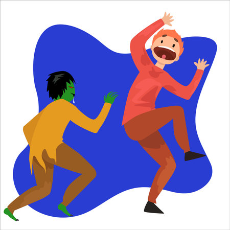 Man frightened by ghost on a white background. vector Illustrationのイラスト素材