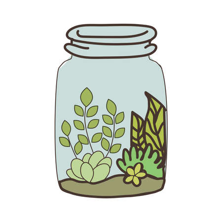Picture of jars with plants on a backgroundのイラスト素材