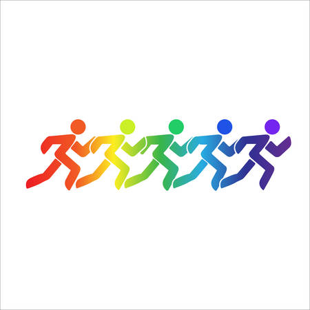 rainbow running guys on backgroundのイラスト素材