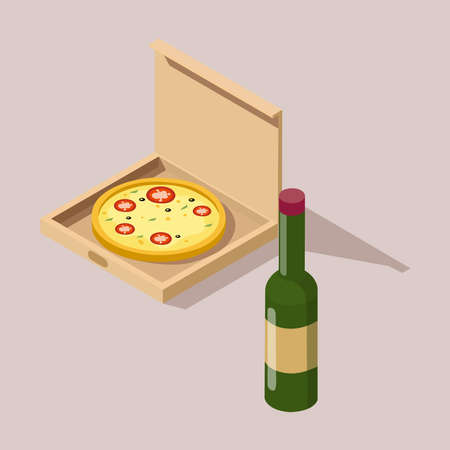 picture of pizza and wine.のイラスト素材