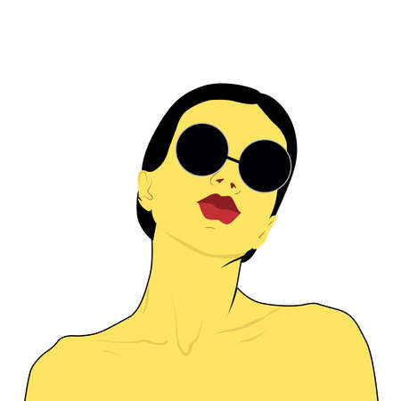 girl in glasses on a white backgroundのイラスト素材