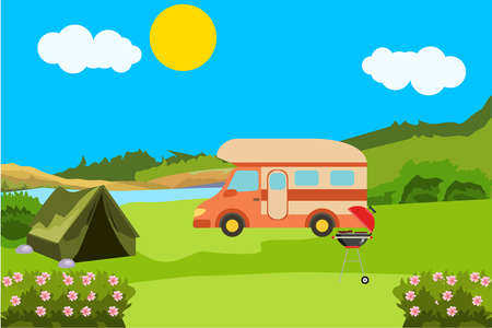 Wheeled house in nature. illustrationのイラスト素材