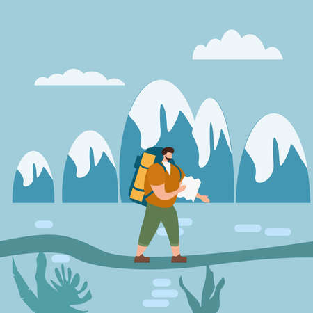 Tourist with map. Vector pictureのイラスト素材