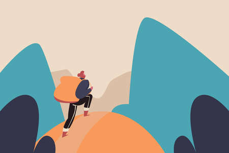 Hiker climbing a mountain. illustrationのイラスト素材