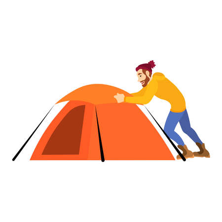 Picture of the man who makes up the tent.のイラスト素材